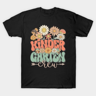 Back To School Retro Groovy Wildflower Kindergarten Crew Funny Teacher Girls T-Shirt